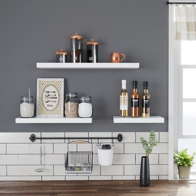 White MDF Modern Floating Wall Shelf for Living Room and Bedroom