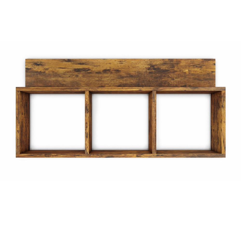 Photos - Kids Furniture 31.5" x 15.7" Rustic Floating Triple Cubby Shelf Aged Wood - Danya B.