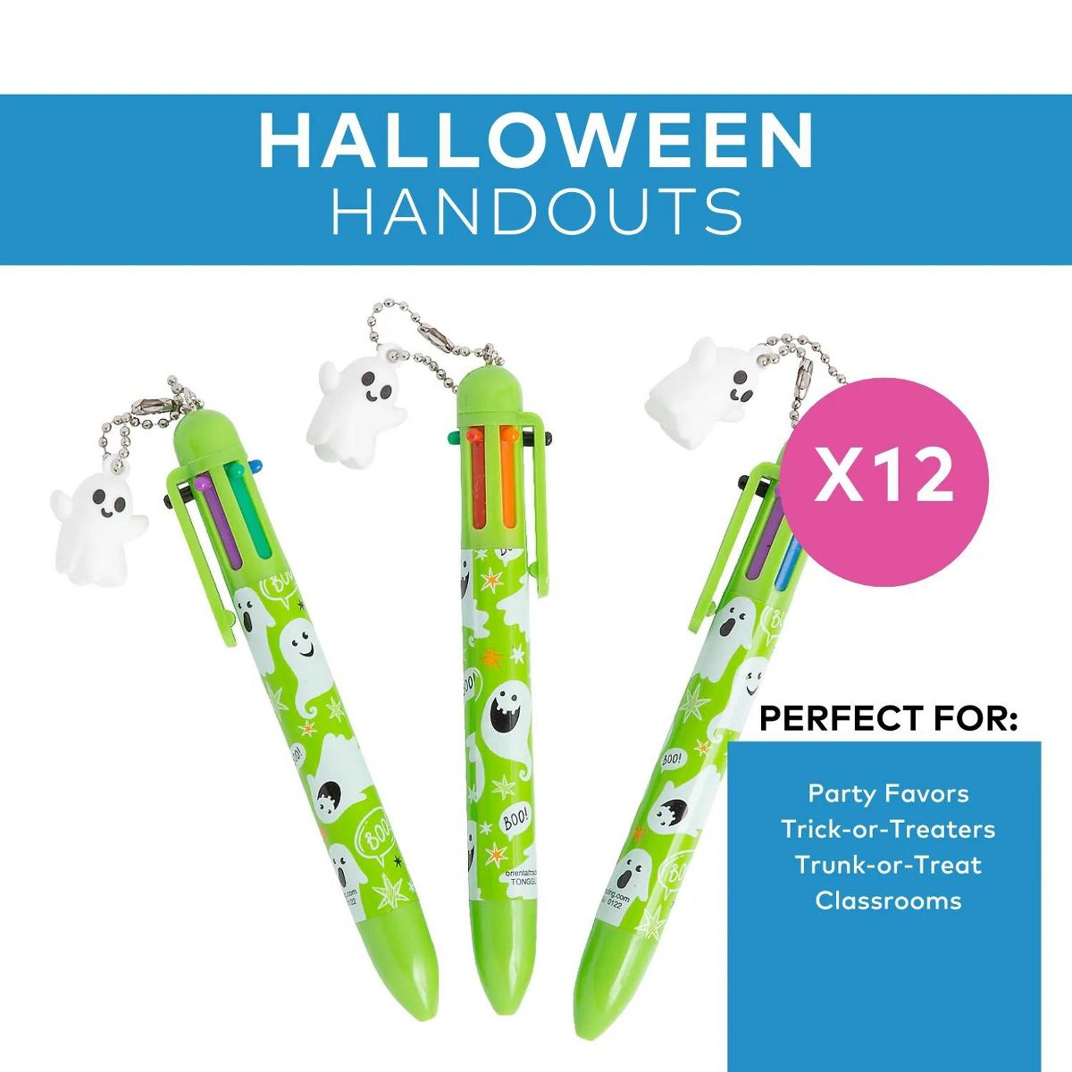 Halloween Plastic Shuttle Pens with Ghost Charm - 12 pc - thumbnail 3