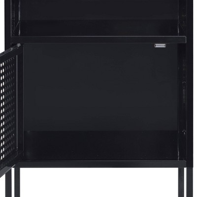 Gemma Black Metal Nightstand with USB Port and Open Shelf