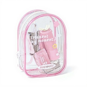Anna-Kaci Clear PVC Mini Backpack Pouch with Dual Zippers and Decorative Lettering Design 4.2x2.5x1.5 in - 1 of 4