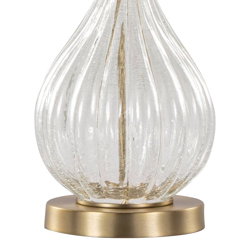 LumiSource (Set of 2) Jenny 27.25&#34; Contemporary Glass Table Lamps Clear Crackle Glass Gold Metal and White Linen Shade from Grandview Gallery, 4 of 8