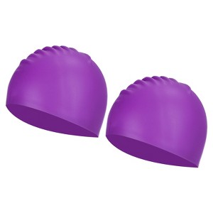 Unique Bargains Silicone Waterproof Non-Slip Adult Swimming Caps 2 Pcs - 1 of 4