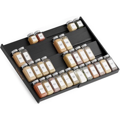 Bamboo Spice Drawer Organizer, Expandable 4 Tier Spices Rack for Cabinet Drawer,(Jars Not Included, From 12" to 23" Wide)