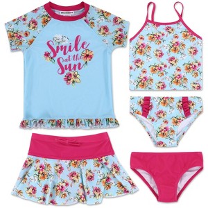 Trolls Kindi Kids JoJo Siwa Poppy Unicorn Girls One Piece Bathing Suit Bikini Top Rash Guard Skirt and Bottom 5 Swimsuit Set Toddler - 1 of 4