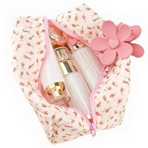 Generic Floral Makeup Bag,Floral Quilted Makeup Pouch,Large Cosmetic Bag,Fashionable Travel Makeup Pouch - 1 of 4