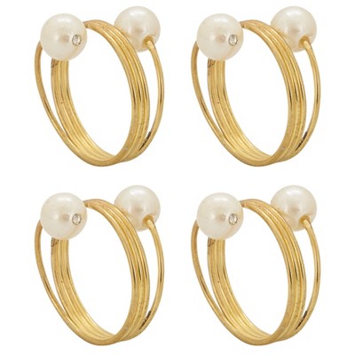 Gold Double Pearl Napkin Rings Set of 4