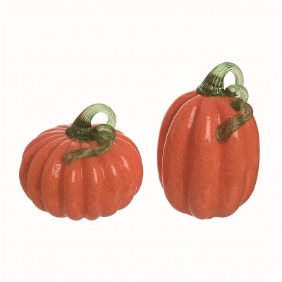 Transpac Glass Orange Harvest Bright Pumpkins Set of 2