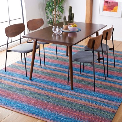 Handwoven Orange and Green Wool Cotton 8' x 10' Kilim Rug