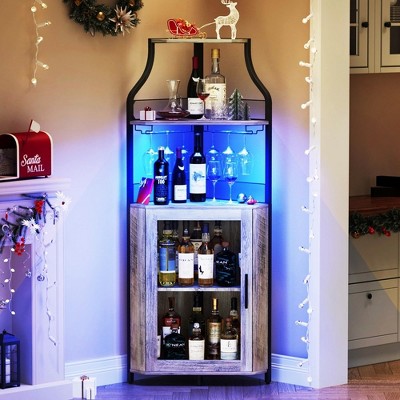 Corner Bar Cabinet , Industrial Liquor Cabinet with Adjustable Shelf