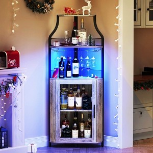 Corner Bar Cabinet , Industrial Liquor Cabinet with Adjustable Shelf - 1 of 4