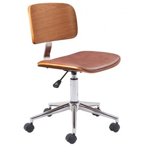 Office Chair 30.1–34.8"H Brown – Faux Leather Upholstery with Chrome Steel Frame, Modern Adjustable Swivel Seating by Zuo Modern - 1 of 4