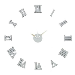 Modern Home Self Adhesive DIY 3D Wall Clock - Silver Sparkle Roman Numeral - 1 of 4