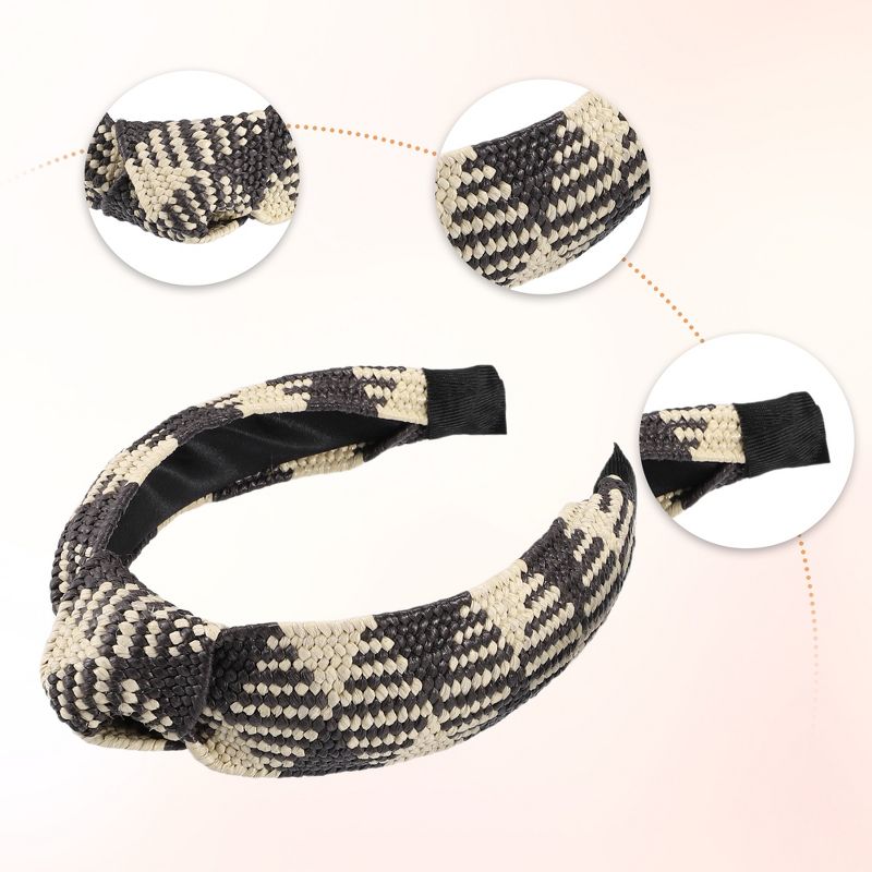 Unique Bargains Women' Knotted Headband 1.57" Wide Beige White Black 2 Pcs, 4 of 8