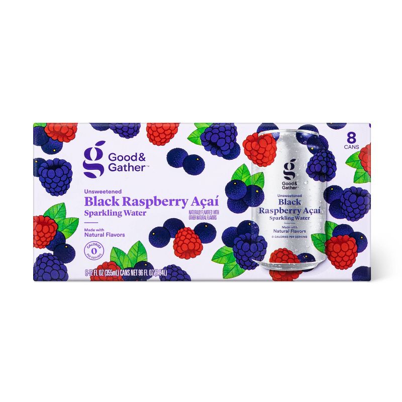 Black Raspberry Acai Sparkling Water - 8pk/12 fl oz Cans - Good &#38; Gather&#8482;, 1 of 5