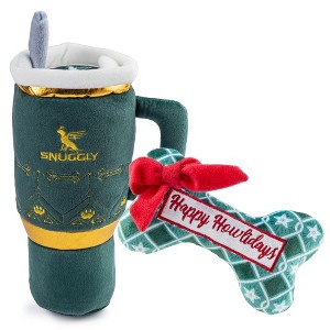 Snuggly Cup Holiday Green & Green Stars Bone | Christmas Dog Toys - 1 of 3