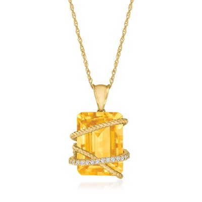 Ross-Simons 7.00 Carat Citrine and .11 ct. t.w. Diamond Pendant Necklace in 14kt Yellow Gold