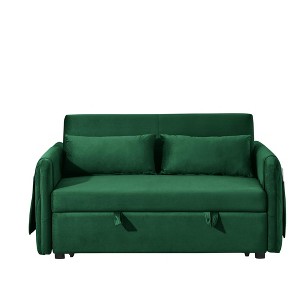 TIRAMISUBEST 3 in 1 Convertible Sofa Bed Loveseat Velvet Pull Out Sleeper with Adjustable Backrest Detachable Arm Pockets and Pillows - 1 of 4