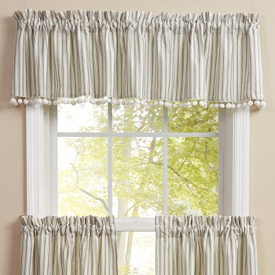 Park Designs Ticking With Ball Fringe Valance 72” x 14”