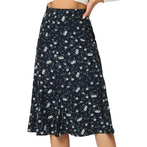 INSPIRE CHIC Women's Print Floral Peasant Elastic Waist A-Line Midi Skirts - 1 of 4