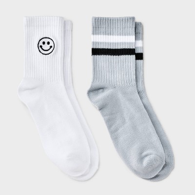 Girls' 2pk 'Smiley' Mid Crew Socks - art class™