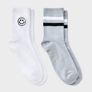 Girls' 2pk 'Smiley' Mid Crew Socks - art class™ - 1 of 3