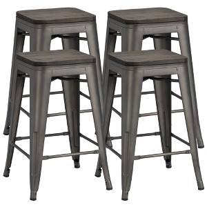 Yaheetech 24 inches Height Backless Stackable Metal Counter Bar Stool, Set of 4 - 1 of 4