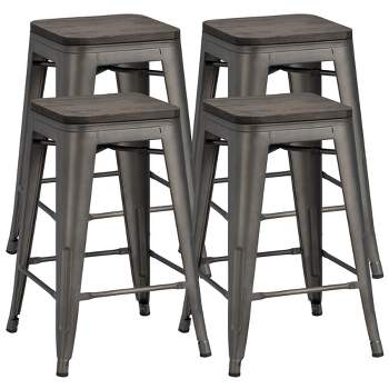 Yaheetech 24 inches Height Backless Stackable Metal Counter Bar Stool, Set of 4