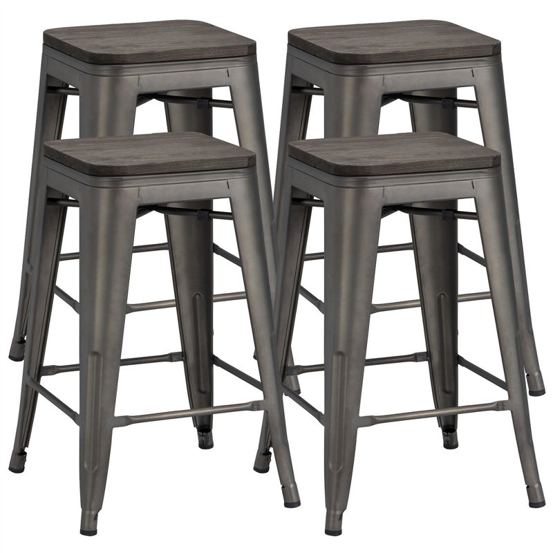 Yaheetech 24 inches Height Backless Stackable Metal Counter Bar Stool, Set of 4, 1 of 9