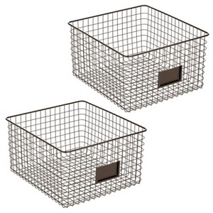 mDesign Bedroom Closet Storage Organizer Basket, Label Slot, 2 Pack, Matte Black - 1 of 4