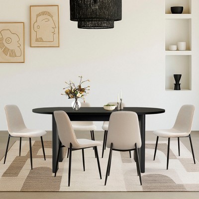 7-Pcs Modern Dining Set For 6,Black Oval Dining Table & Armless Dining Chair with Metal Leg Upholstered Kitchen Chair for Dining Room-Tanpinhause