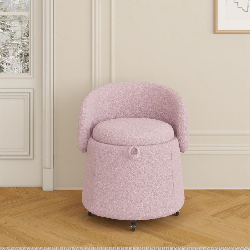 Cesar Small Teddy swivel chair,Upholstered Barrel Chair 360°Degree Swivel Side Chair with Storage,Modern Swivel Ottoman Vanity Chair-Maison Boucle, 2 of 10