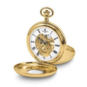 Black Bow Jewelry Charles Hubert Gold Finish Double Cover Open Window Pocket Watch - 1 of 4