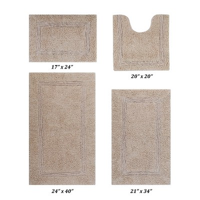 Lux Premium 100% Cotton Tufted Solid Reversible 4 PC Bath Rug Set – Ultra-Soft, Water-Absorbent, Durable, Machine Washable Bathroom Rug