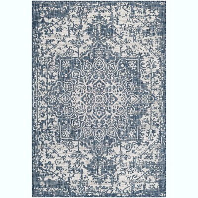 Blue and Ivory Stain-Resistant Synthetic Outdoor Rug, 4' x 6'