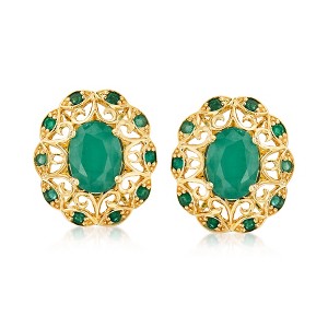 Ross-Simons 2.50 ct. t.w. Emerald Openwork Earrings in 14kt Yellow Gold - 1 of 4