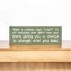Slickblue When a Woman Says What Sign, 3.5x10 Funny Relationship Quote Plaque, Rustic Knotty Pine Wall or Shelf Decor - 2 of 3