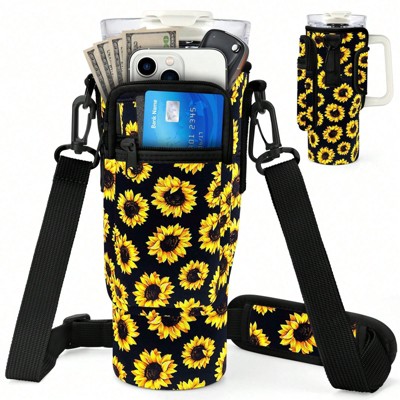 BABYYER Water Bottle Carrier Bag with Phone Pocket for Stanley 40oz Tumbler Neoprene Water Bottle Holder Pouch