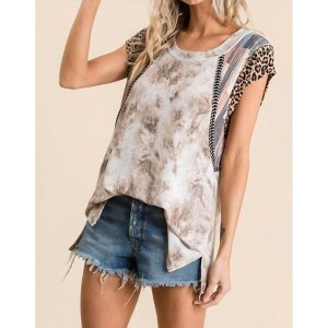 Women's Tie Dye & Leopard Top - Ces Femme - 1 of 4