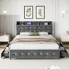 Full Queen King Size Bed Frame with 4 Drawers,Diamond Tufted Upholstered Bed Frame with Charging Station,No Box Spring Needed - 2 of 4