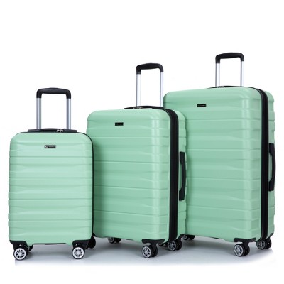 Gulches 3 Piece Luggage Sets PC Lightweight & Durable Expandable Suitcase with Two Hooks, Double Spinner Wheels, TSA Lock, (21/25/29) Light Green