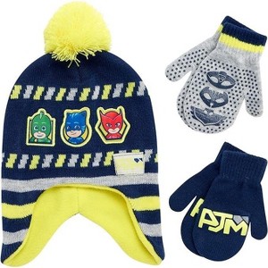 PJ Masks Boys Winter Beanie Hat and 2 Pair of Mittens/Gloves Set, Kids Ages 2-7 - 1 of 4