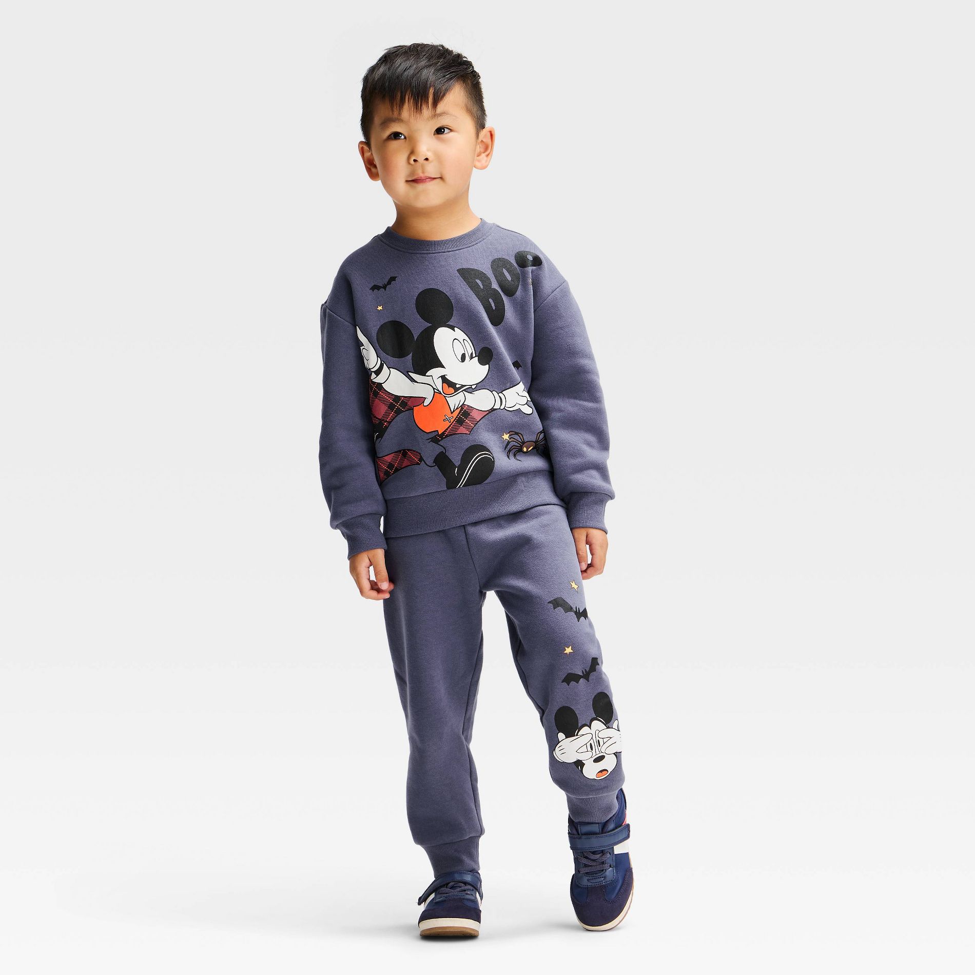Toddler Boys' 2pc Disney Mickey Mouse Halloween Vampire "Boo" Sweatshirt and Pants Set - Navy Blue