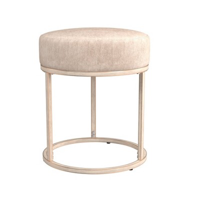 18" Bone White Upholstered Metal Vanity Stool with Round Seat