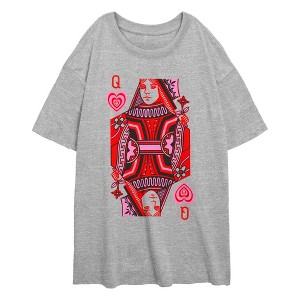 Junior's Lost Gods Distressed Heart Queen Card T-Shirt - 1 of 2