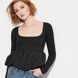 Women's Long Sleeve Square Neck Bubble Top - Wild Fable™ - 1 of 4