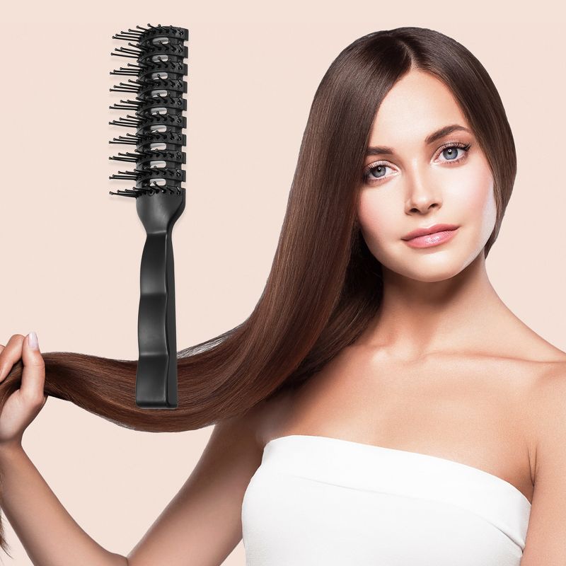Unique Bargains Grid Hair Brush Shower Detangler Need To Vent Detangling Brush PP Black, 3 of 7