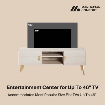 Haley White Wood Mid-Century Modern TV Stand with Cabinet