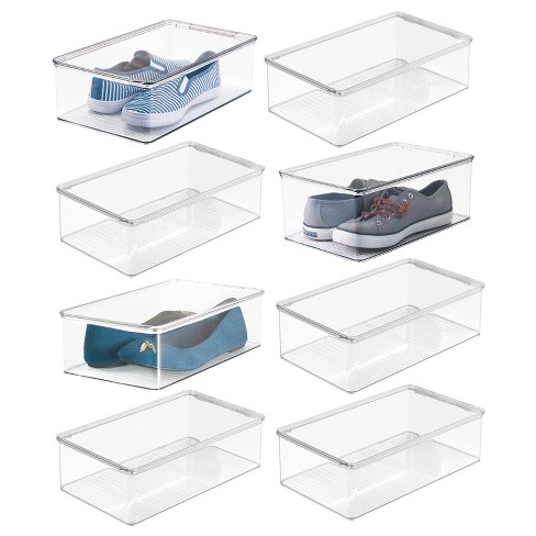 mDesign Plastic Playroom/Gaming Storage Organizer Box, Hinged Lid, 8 Pack,  Clear