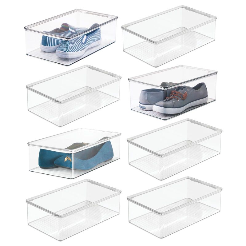 mDesign Plastic Closet Shoe Storage Organizer Box with Hinged Lid, 1 of 10